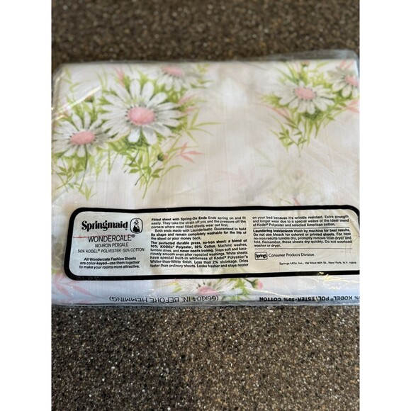 Springmaid Bed Linens Wondercale Pink Daisy Twin Size Flat Sheets Retro 70s MCM - Picture 3 of 4